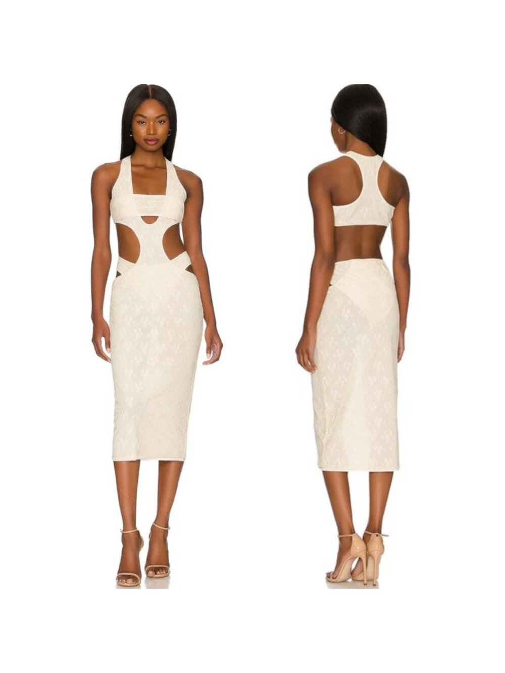 h:ours Carina Midi Dress in Dusty Ivory